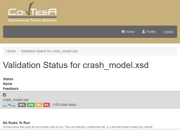 Image of ConTesA upload complete page for Crash Model